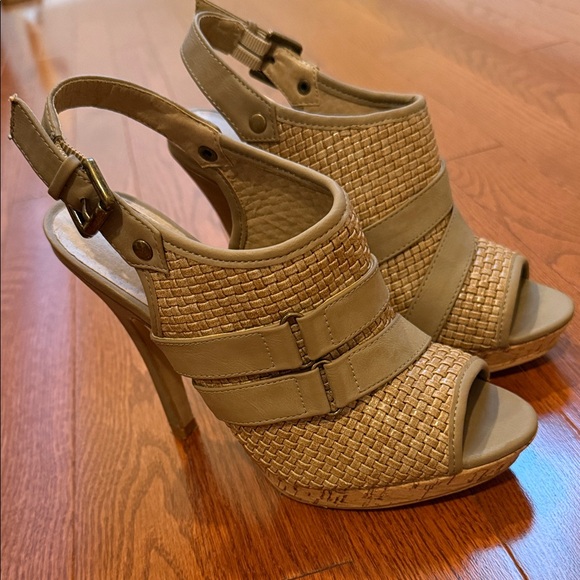 Aldo Tan Woven Peep-Toe Heels - Picture 1 of 6